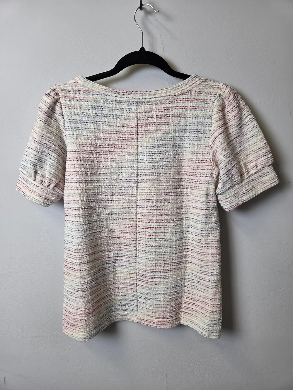 LOFT Cream Tweed Short Sleeve Top with Pink & Blue Stripes